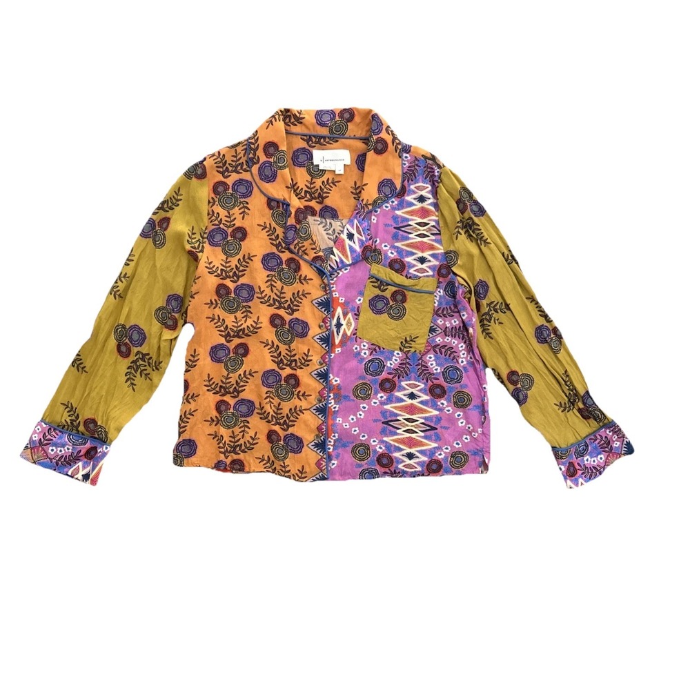By Anthropologie Long Sleeve Patchwork Floral Button Shirt Multicolor Top Size S